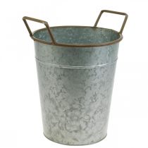 položky Květináč s držadly, kovová nádoba na sázení, květináč stříbrný, hnědý Ø24cm H32,5cm