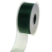 položky Organzová stuha zelená dárková stuha tkaný okraj jedlově zelená 40mm 50m