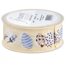 položky Dárková stuha Velikonoční ozdobná stuha Velikonoční vajíčka krémová 40mm 20m