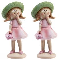 položky Ozdobné figurky dívka s kloboukem růžová zelená 6,5x5,5x14,5cm 2ks