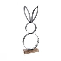 položky Velikonoční zajíček černý stříbrní králíci kov dřevo 13,5×37cm