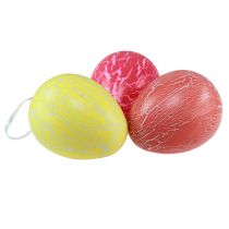 položky Dekorativní věšák kraslice žlutá/růžová/červená craquelure H11,5cm 3 ks