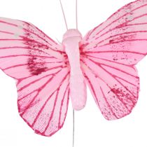 položky Dekorativní motýlci na drátěných barevných pírkách 5,5×8cm 12ks