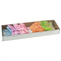 položky Dekorativní motýlci na drátěných barevných pírkách 5,5×8cm 12 ks