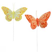 položky Dekorativní motýlci na drátěných peříčkách oranžově žlutá 7×11cm 12ks