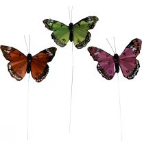 položky Dekorativní motýlci na drátěných peříčkách zelená růžová oranžová 6,5×10cm 12ks
