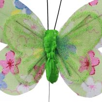 položky Dekorativní motýlci na drátě žluté zelené květy 6×9cm 12ks