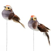 položky Péřový ptáček na drátě ozdobný ptáček s peřím šedý 4cm 12ks