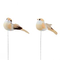 Péřový ptáček na drátě, ozdobný ptáček s peříčky oranžovohnědý 4cm 12ks