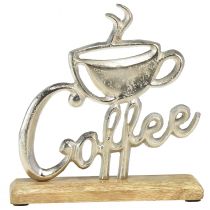 Metal Deco Coffee Silver Wood Base Natural 17,5x5x18cm