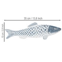 položky Dřevěná rybka v modré a bílé barvě, dekorace rybky, dřevěná moučka, 35 cm, 1 kus