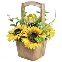 položky Aranžmá slunečnice z umělých květin v dřevěném květináči H31cm