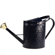 položky Dekorativní konev na zalévání, vintage modro-zlatý kostkovaný kov, retro design pro použití v interiéru, na zahradě nebo na balkoně, 65 cm