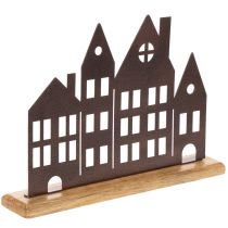 položky Dekorace do řady domů, kovová s dřevěným podstavcem, 30 cm