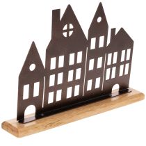 položky Dekorace do řady domů, kovová s dřevěným podstavcem, 30 cm