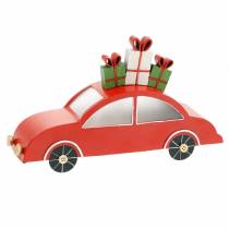 Vánoční auto s LED červeným kovem 25cm H14,5cm na baterii.