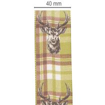 položky Dekorativní stuha s hlavou jelena a kostkovaným vzorem, 40 mm x 15 m