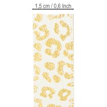 položky Hedvábná stuha s leopardím vzorem, krémově zlatá, 15 mm, 18 m