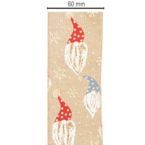 položky Dekorativní stuha s vánočními trpaslíky na jutové stuze, zimní motiv, 60 mm x 10 m