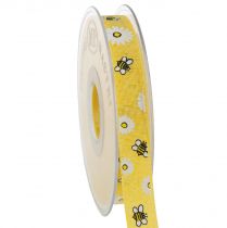 Látková stuha žlutá včelky dekorativní stuha letní stuha š15mm d20m
