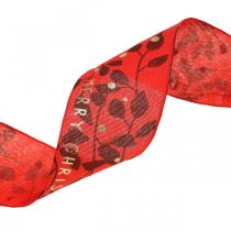 položky Vánoční stuha s nápisem červená 40mm 20m