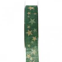 Dárková stuha mašličková stuha s hvězdami zelené zlato 25mm 15m