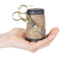 položky Jutová stuha s nůžkami, cívka, Ø5cm, výška 8cm, 2 ks