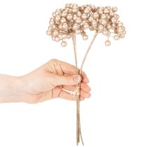 položky Umělá větvička z bobulí, dekorace šampaňské barvy, 28 cm, 3 kusy