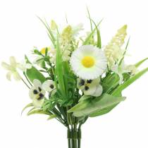 Jarní kytice s bellis a hyacintem umělá bílá, žlutá 25cm