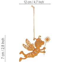 položky Závěsná dekorace včely, rezavě zbarvený kov, letní dekorace, 12 cm, 6 kusů