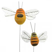 Deco včelka, jarní dekorace, včelka na drátě oranžová, žlutá B5/6,5cm 12ks