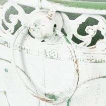 položky Kovový květináč s reliéfním vzorem a úchyty, bílý a zelený, styl shabby chic, V 22/19,5/17,5 cm, Ø 25,5/20,5/15,5 cm, sada 3 ks