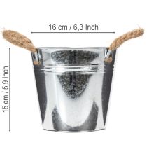 položky Lesklý kovový kbelík s lanovými rukojeťmi, Ø16cm
