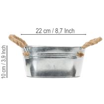 položky Kovová miska s lanovými úchyty, stříbrná, výška 22 cm, výška 10 cm