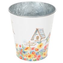 položky Plechový květináč s ptačími budkami, letní dekorace, květináč V14,5 cm Ø13,5 cm
