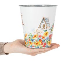 položky Plechový květináč s ptačími budkami, letní dekorace, květináč V14,5 cm Ø13,5 cm