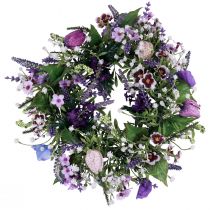 položky Květinový věnec umělá nástěnná dekorace květiny fialová bílá Ø30cm V9cm