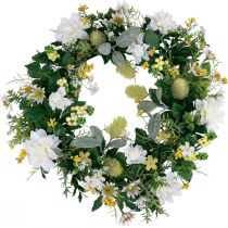 položky Věnec na dveře nástěnná dekorace květiny jiřiny Banksia bílá Ø35cm