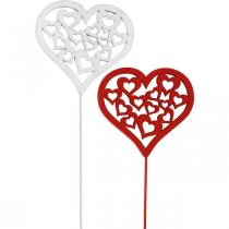 Květinová zátka srdce červená, bílá ozdobná zátka Valentýnská 7cm 12ks