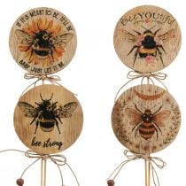 Květinová zátka dřevěná včelí ozdobná zátka s nápisem 7x27,5cm 12 kusů