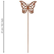 položky Kovové květinové kolíky, rezavý design, motýlí dekorace, 10×7 cm, 3 kusy