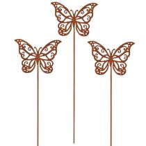 položky Kovové květinové kolíky, rezavý design, motýlí dekorace, 10×7 cm, 3 kusy