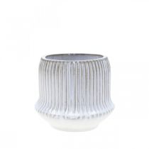 Květináč keramický květináč s drážkami bílý Ø10cm V8,5cm