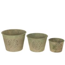 položky Kovový květináč, zelený, vintage, Ø22 cm–13,5 cm, sada 3 kusů