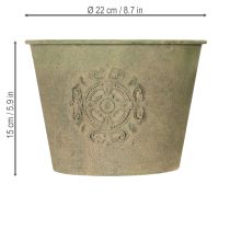 položky Kovový květináč, zelený, vintage, Ø22 cm–13,5 cm, sada 3 kusů