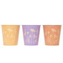 položky Set 3 kovových obalů na květináče s květinovým motivem, pastelové barvy, 10 cm
