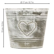 položky Květináč v shabby chic stylu, kovový, ve tvaru srdce, Ø17,5 cm, V15,5 cm