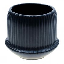 Květináč keramický květináč drážky černý Ø14,5cm V12,5cm