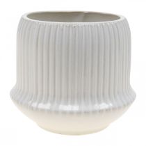 Květináč keramický květináč s drážkami bílý Ø14,5cm V12,5cm