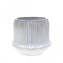 Květináč keramický květináč s drážkami bílý Ø12cm H10,5cm